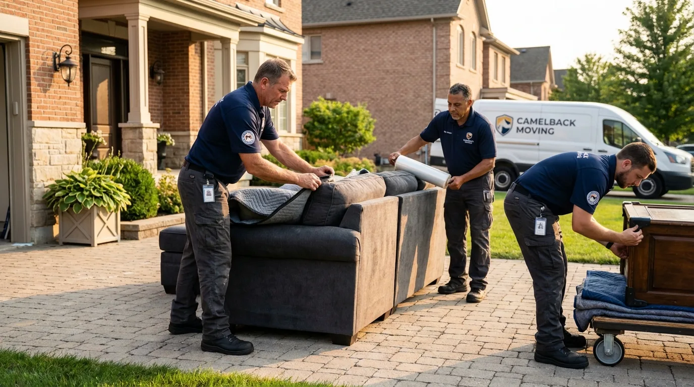 Large estate moving crew wrapping furniture in Carlton, MN